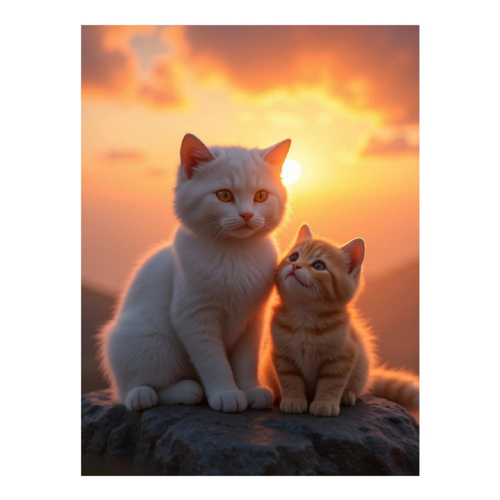 Diamond Art Kits for Adults, Cat Sunset Rock Family Moment 5D Diamond Painting Kits for Adults Beginners, DIY Full Drill Diamond Painting, Gem Art and Crafts 12x16