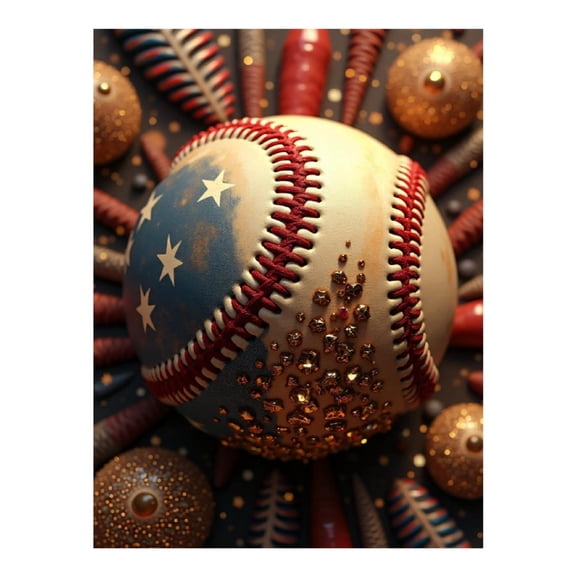 Diamond Art Kits for Adults - Classic Baseball Print No.82 5D Frameless Dimond Painting Kit for Adults Beginner, Round Diamond Kits for Home Wall Decor, Gift for Women
