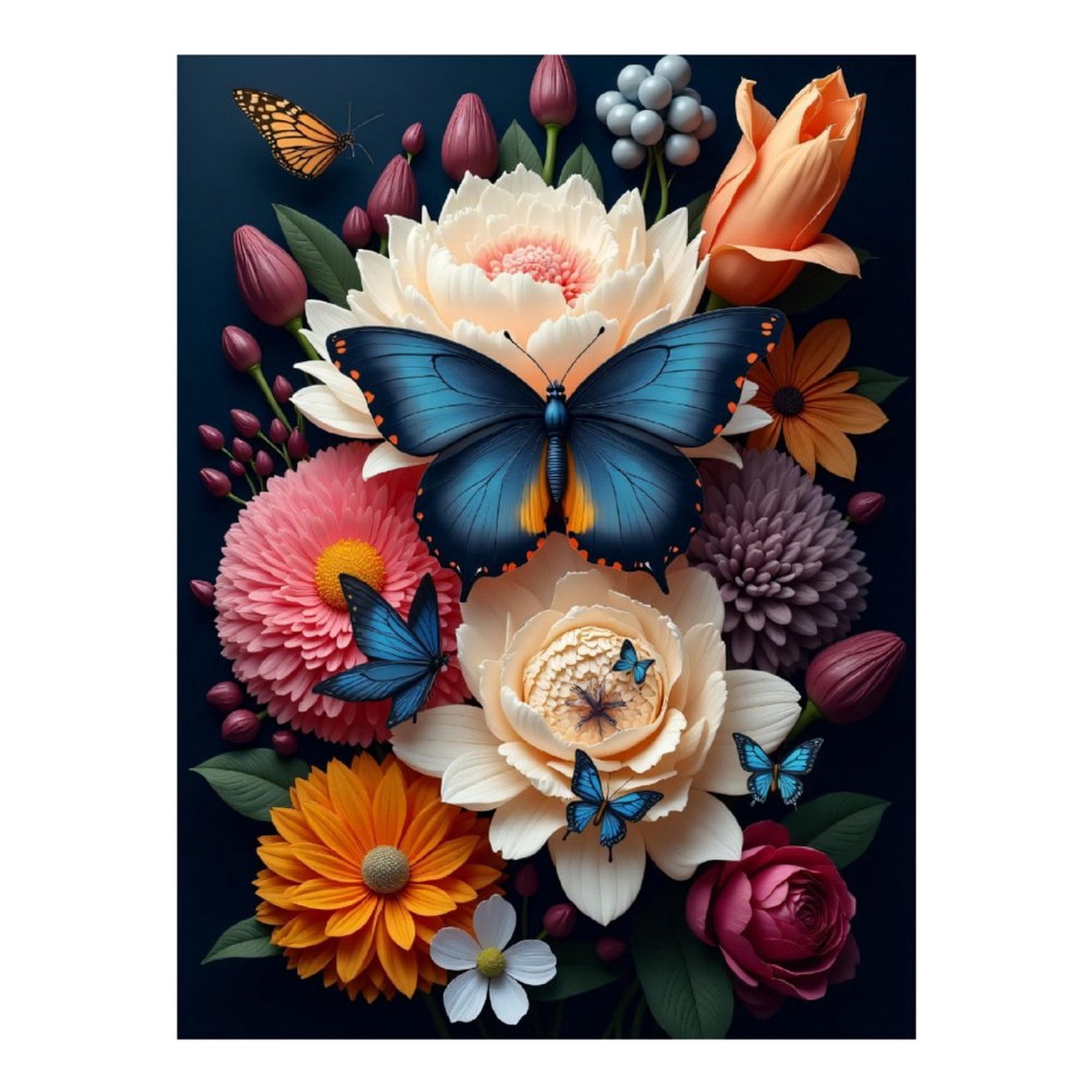 Diamond Art Kits for Adults - Classic Butterfly Flower Print No.68 5D Frameless Dimond Painting Kit for Adults Beginner, Round Diamond Kits for Home Wall Decor, Gift for Women