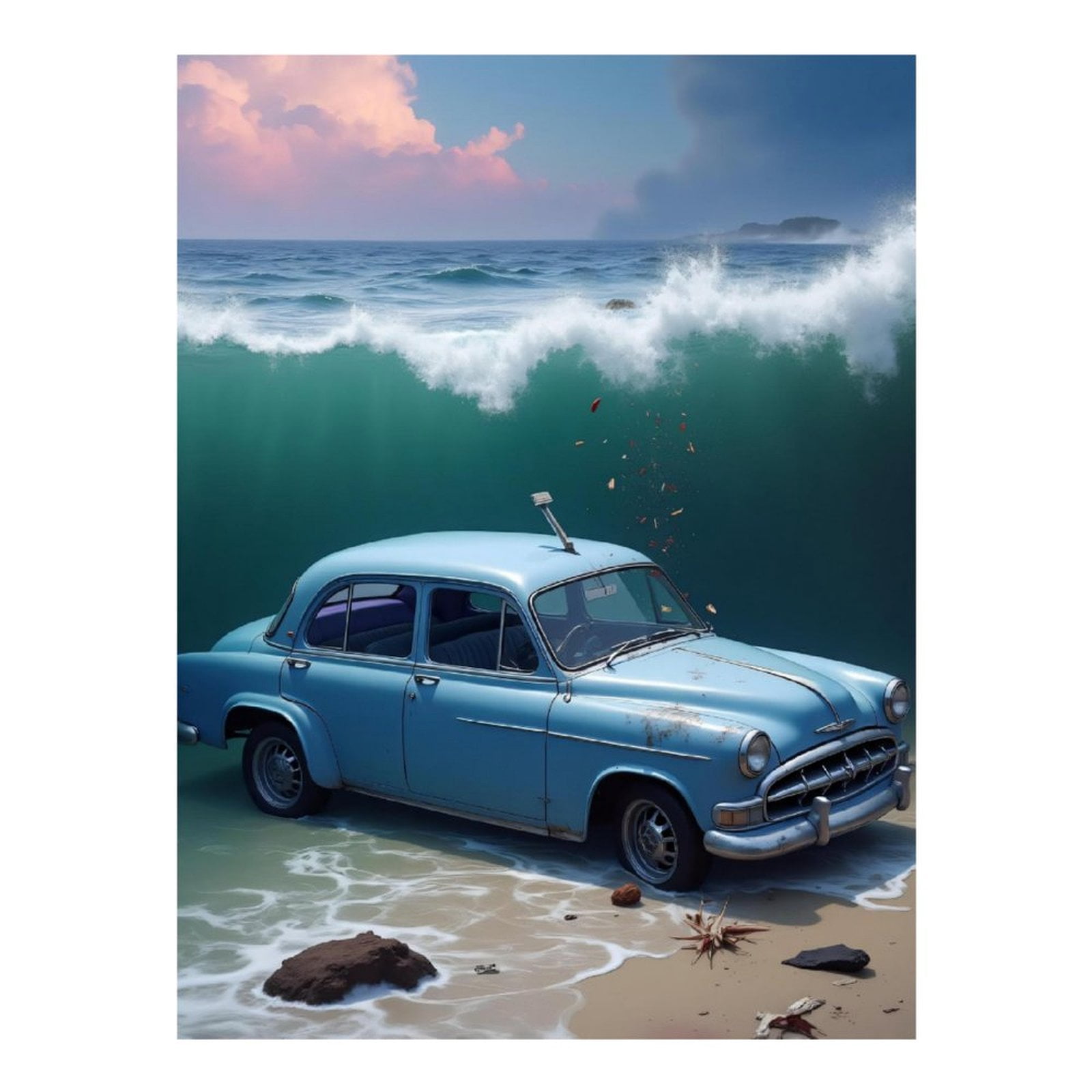 Diamond Art Kits for Adults - Classic Car Sky Blue Print No.68 5D Frameless Dimond Painting Kit for Adults Beginner, Round Diamond Kits for Home Wall Decor, Gift for Women