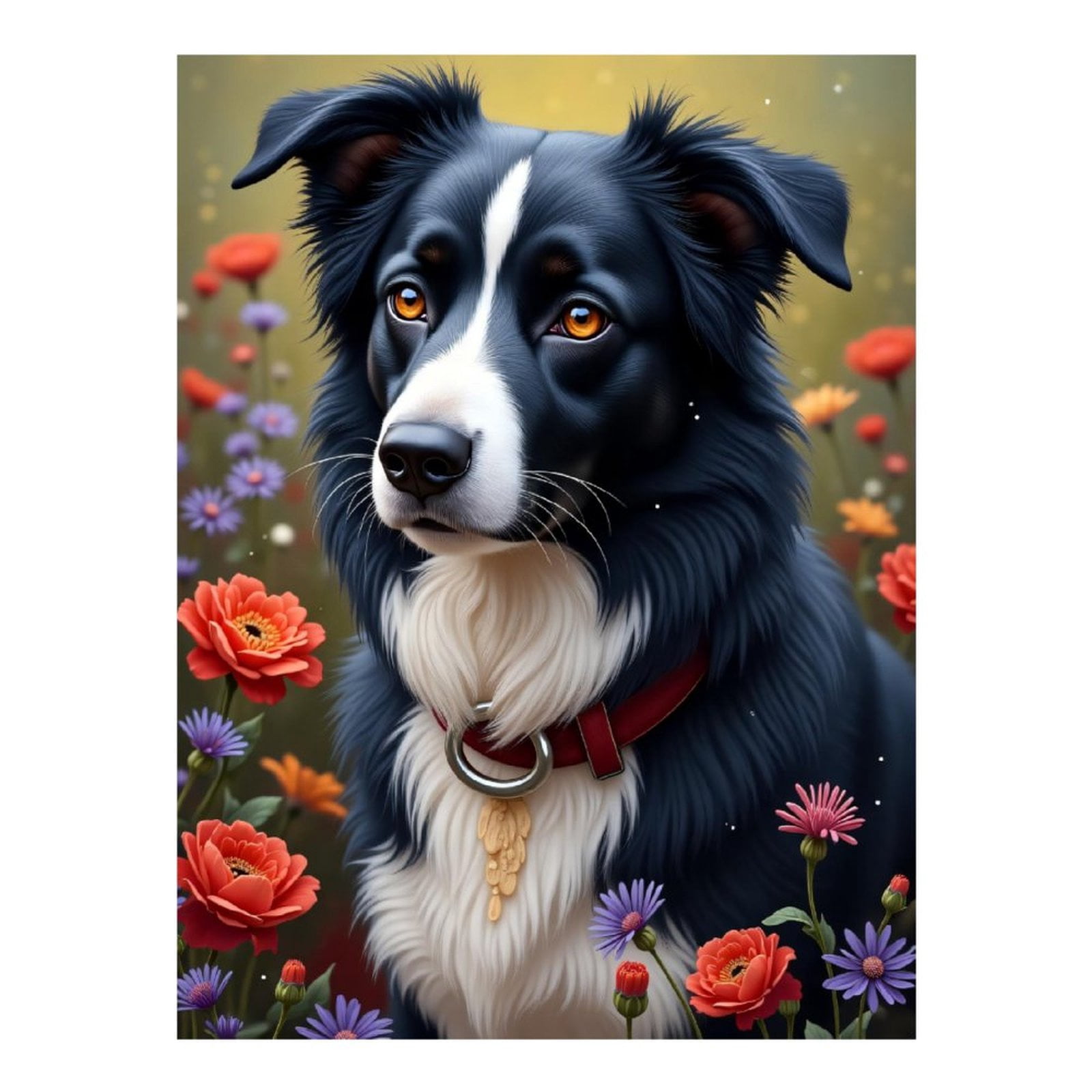 Diamond Art Kits for Adults - Classic Collie Flower Print No.68 5D Frameless Dimond Painting Kit for Adults Beginner, Round Diamond Kits for Home Wall Decor, Gift for Women