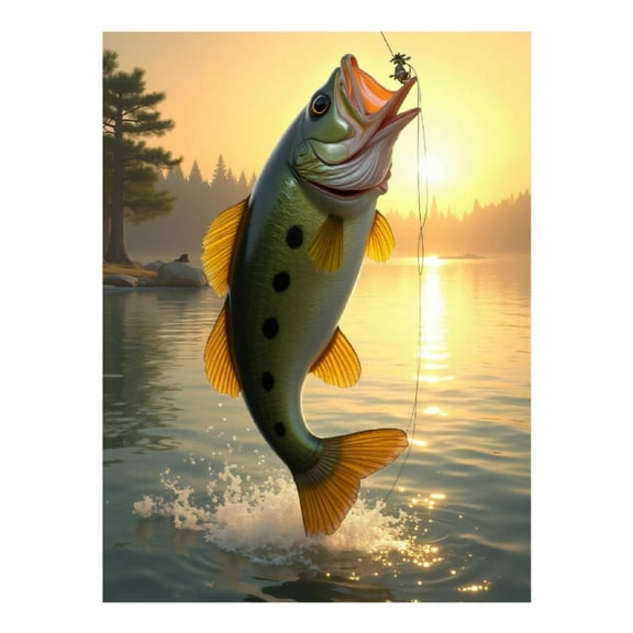 Diamond Art Kits for Adults - Classic Fishing Fish Print No.10 5D Frameless Dimond Painting Kit for Adults Beginner, Round Diamond Kits for Home Wall Decor, Gift for Women