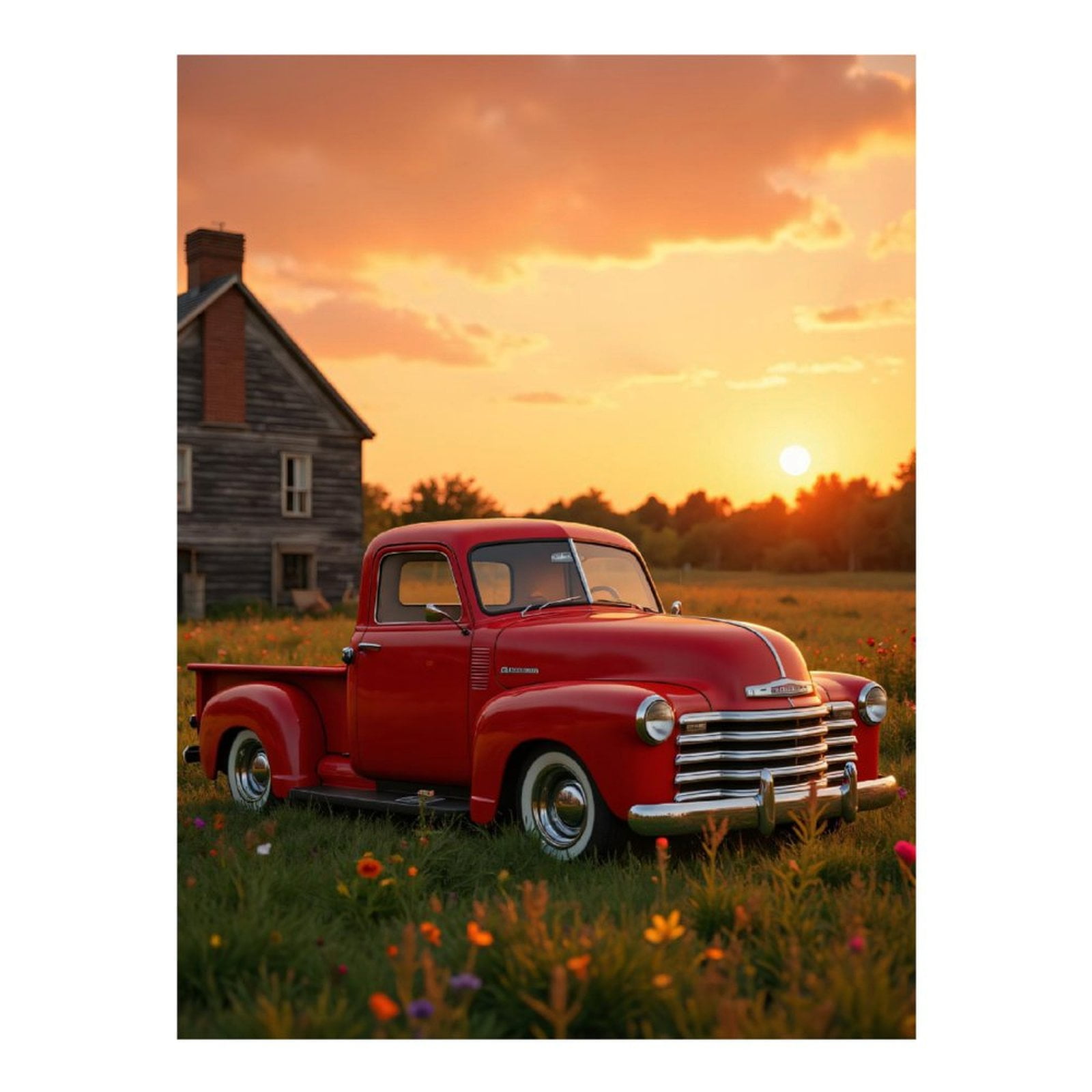 Diamond Art Kits for Adults, Classic Red Truck Sunset Field 5D Diamond Painting Kits for Adults Beginners, DIY Full Drill Diamond Painting, Gem Art and Crafts 12x16