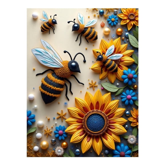 Diamond Art Kits for Adults - Classy Bee Print No.6 5D Frameless Dimond Painting Kit for Adults Beginner, Round Diamond Kits for Home Wall Decor, Gift for Women