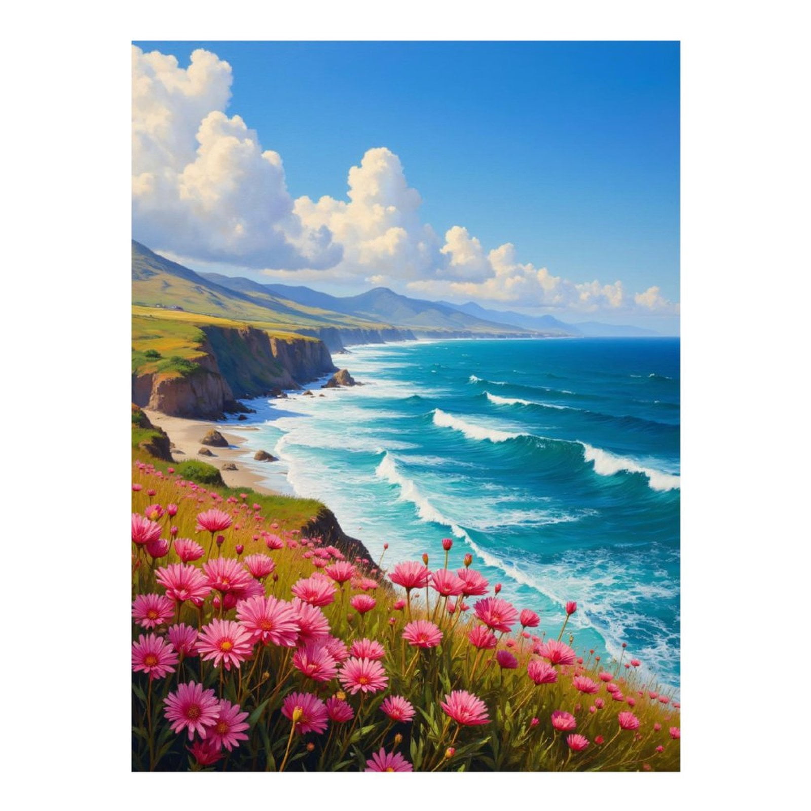 Diamond Art Kits for Adults, Coastal Flower Ocean View Bays 5D Diamond Painting Kits for Adults Beginners, DIY Full Drill Diamond Painting, Gem Art and Crafts 12x16