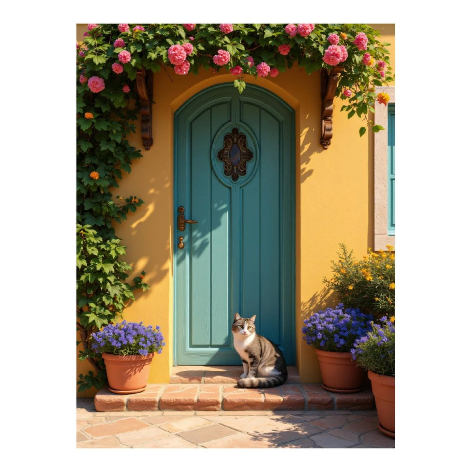 Diamond Art Kits for Adults, Colorful Entrance Cat Flowers Doorway 5D Diamond Painting Kits for Adults Beginners, DIY Full Drill Diamond Painting, Gem Art and Crafts 12x16