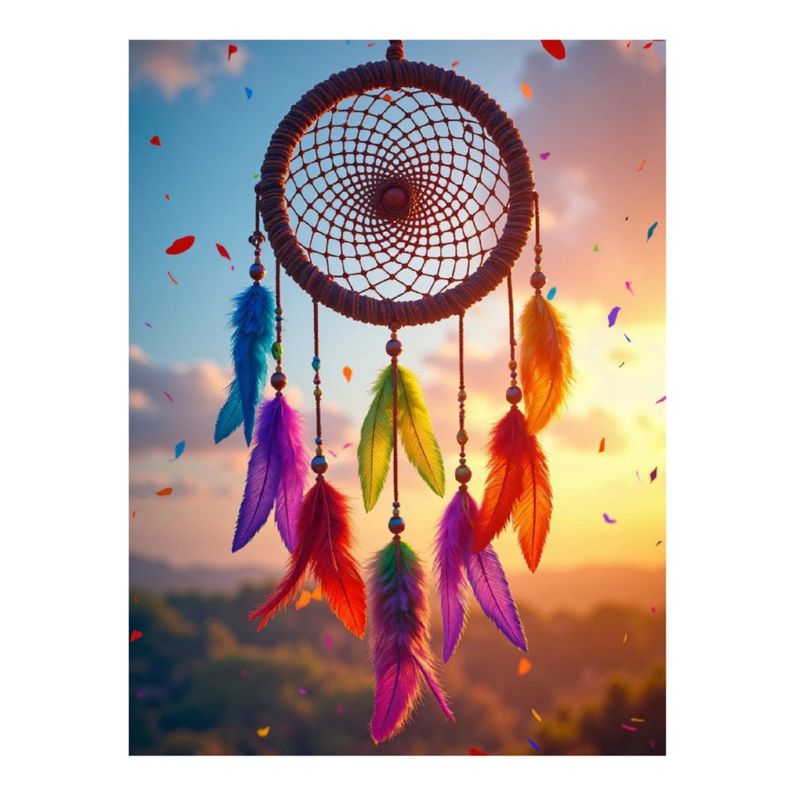Diamond Art Kits for Adults - Colorful Feather Dream Catcher Sunset 5d Diamond Painting for Adults, Diamond Art for Adults Beginners, Frameless Diamond Painting Kits for Adults for Home Wall Decor