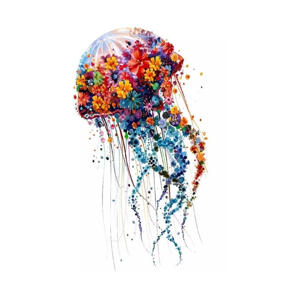 Diamond Art Kits for Adults, Colorful Floral JellyfishDiamond Painting Kits for Beginners, Frameless Round 5D Full Drill Diamonds Art Gem Art Crafts Home Decor Gifts