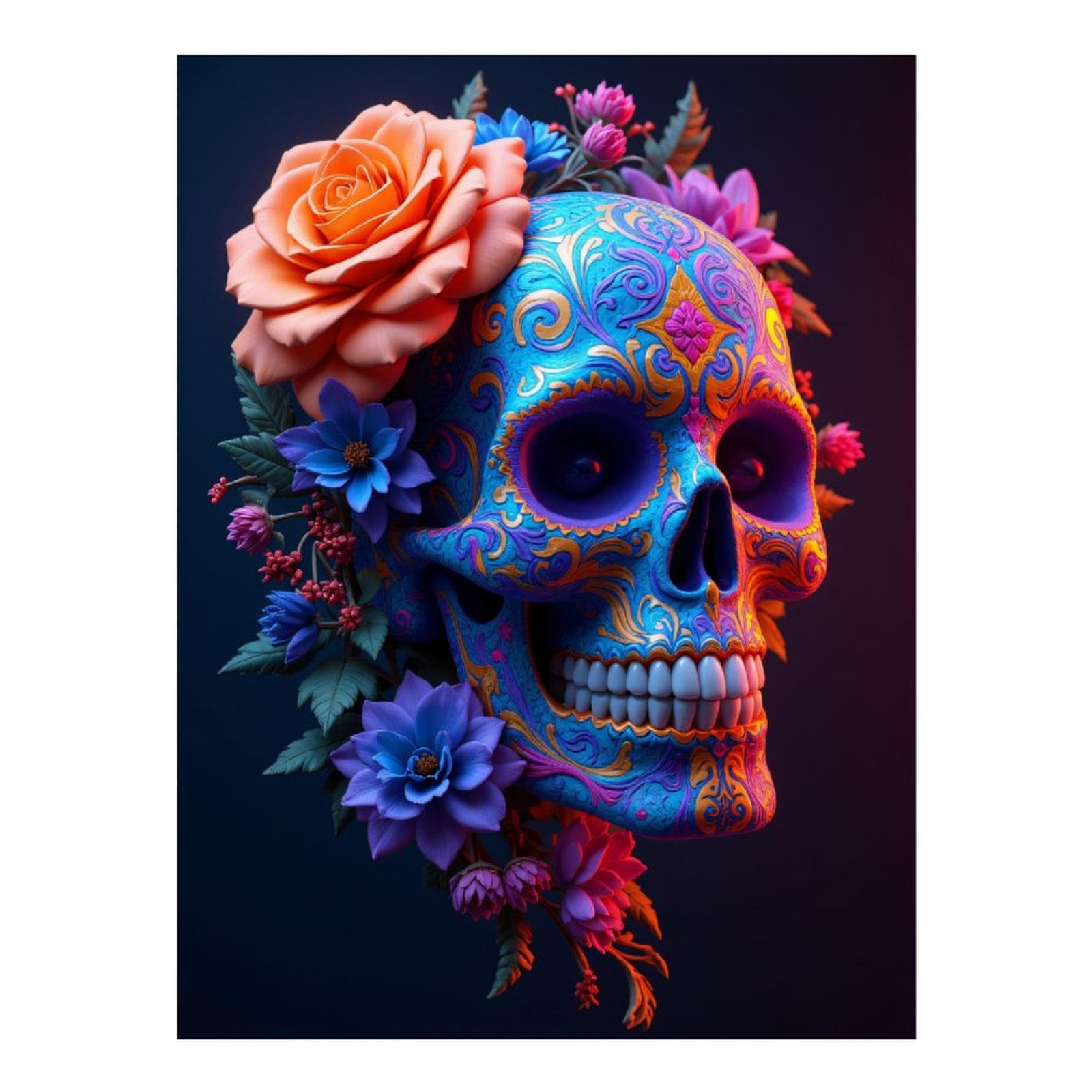 Diamond Art Kits for Adults, Colorful Floral Ornate Skull Art 5D Diamond Painting Kits for Adults Beginners, DIY Full Drill Diamond Painting, Gem Art and Crafts 12x16