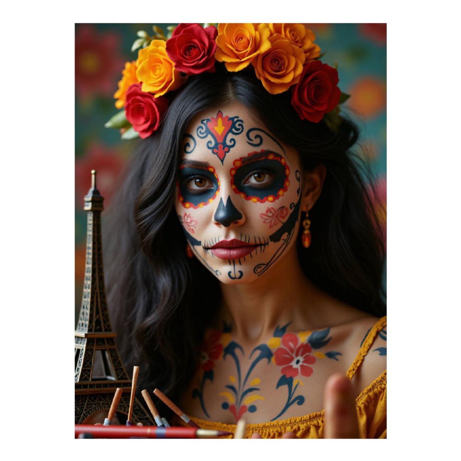 Diamond Art Kits for Adults, Colorful Floral Skull Face Art 5D Diamond Painting Kits for Adults Beginners, DIY Full Drill Diamond Painting, Gem Art and Crafts 12x16