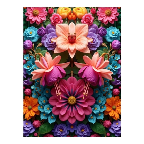 Diamond Art Kits for Adults - Colorful Floral Symmetry Art Print 5d Diamond Painting for Adults, Diamond Art for Adults Beginners, Frameless Diamond Painting Kits for Adults for Home Wall Decor