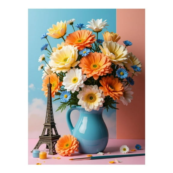 Diamond Art Kits for Adults, Colorful Flower Vase Eiffel Model 5D Diamond Painting Kits for Adults Beginners, DIY Full Drill Diamond Painting, Gem Art and Crafts 12x16