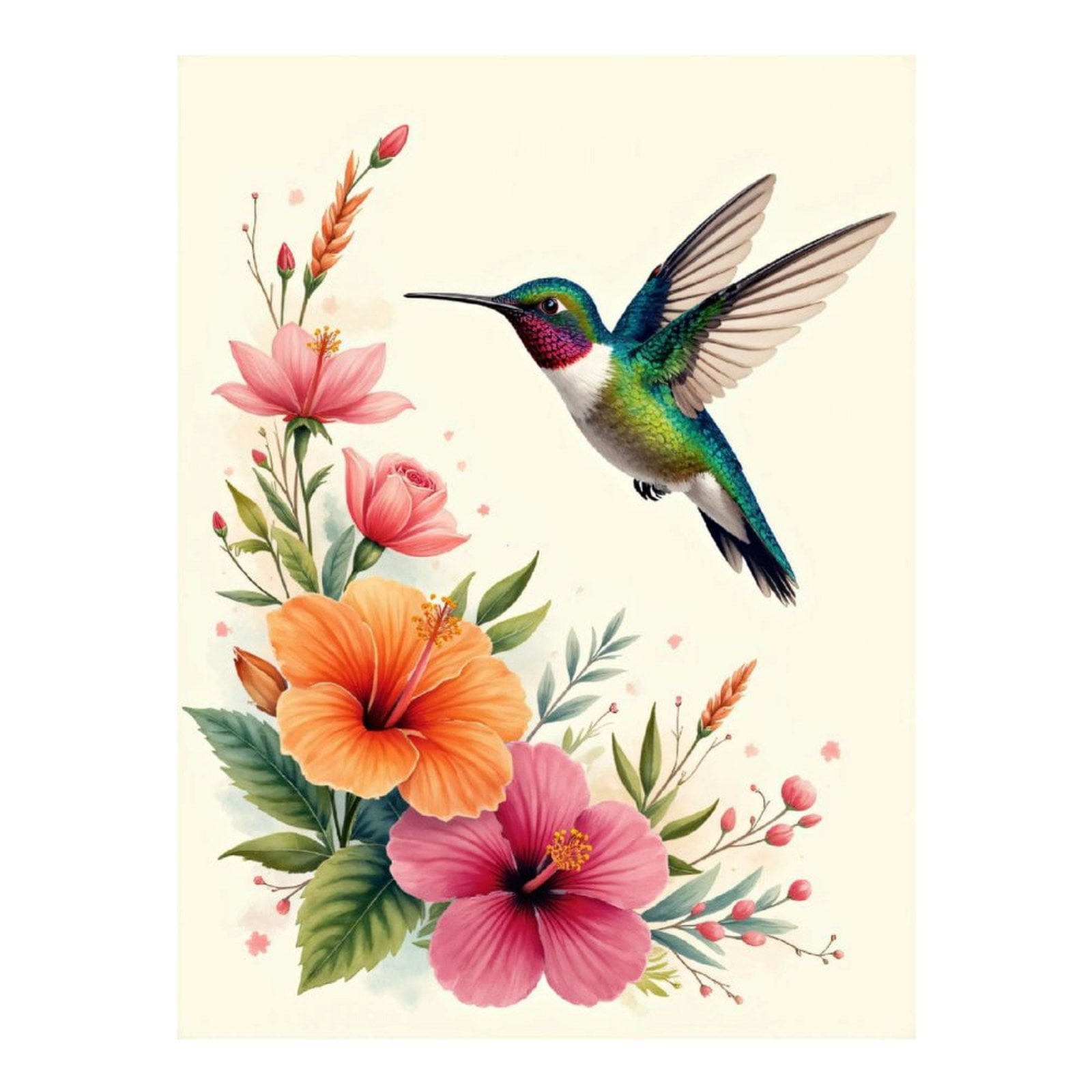 Diamond Art Kits for Adults, Colorful Hummingbird Floral Art 5D Diamond Painting Kits for Adults Beginners, DIY Full Drill Diamond Painting, Gem Art and Crafts 12x16