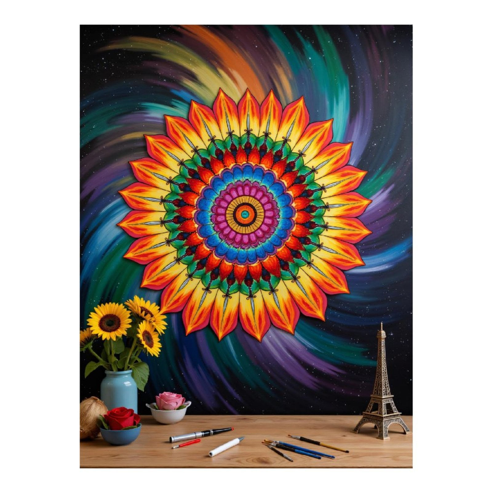 Diamond Art Kits for Adults, Colorful Mandala Sunflower Art Display 5D Diamond Painting Kits for Adults Beginners, DIY Full Drill Diamond Painting, Gem Art and Crafts 12x16
