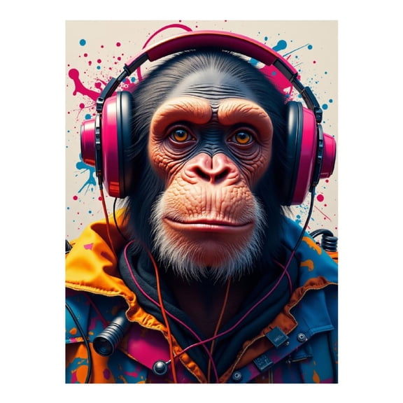 Diamond Art Kits for Adults, Colorful Monkey Headphones Art 5D Diamond Painting Kits for Adults Beginners, DIY Full Drill Diamond Painting, Gem Art and Crafts 12x16