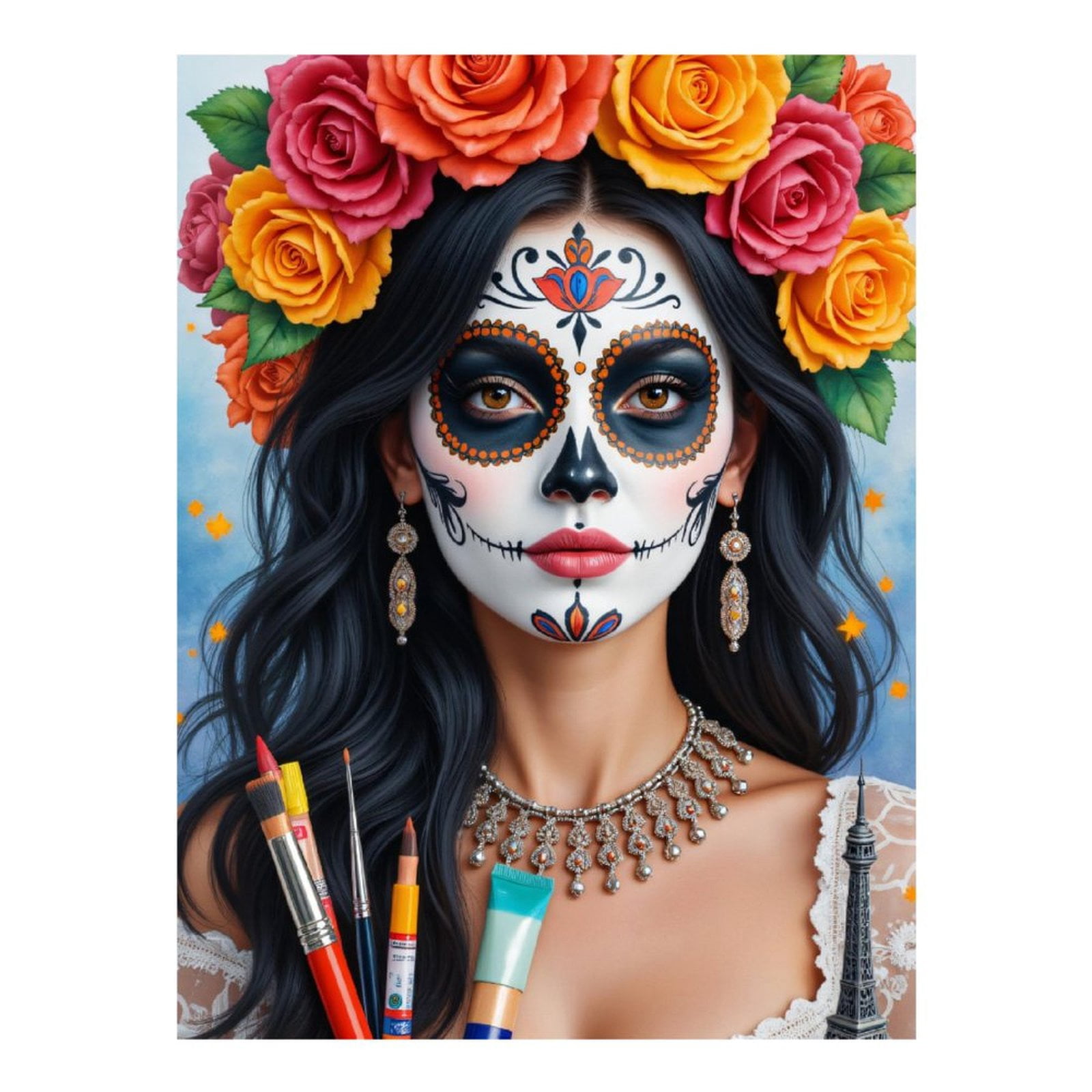 Diamond Art Kits for Adults, Colorful Painted Face Art Flowers 5D Diamond Painting Kits for Adults Beginners, DIY Full Drill Diamond Painting, Gem Art and Crafts 12x16