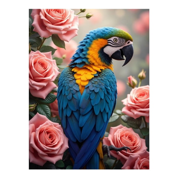Diamond Art Kits for Adults, Colorful Parrot Among Pink Roses 5D Diamond Painting Kits for Adults Beginners, DIY Full Drill Diamond Painting, Gem Art and Crafts 12x16