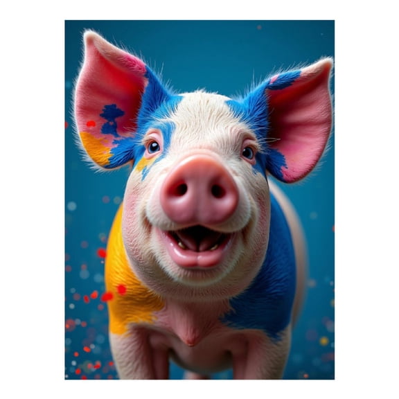 Diamond Art Kits for Adults, Colorful Pig Smiling Background Confetti 5D Diamond Painting Kits for Adults Beginners, DIY Full Drill Diamond Painting, Gem Art and Crafts 12x16