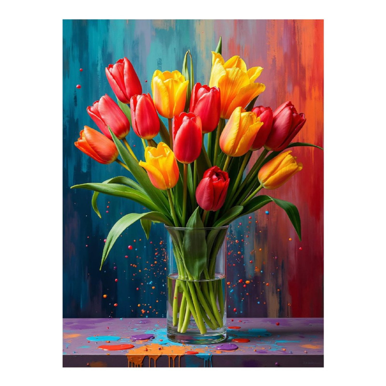 Diamond Art Kits for Adults, Colorful Tulips In Glass Vase Painting 5D Diamond Painting Kits for Adults Beginners, DIY Full Drill Diamond Painting, Gem Art and Crafts 12x16