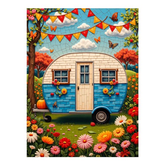 Diamond Art Kits for Adults, Colorful Vintage Caravan Garden Scene 5D Diamond Painting Kits for Adults Beginners, DIY Full Drill Diamond Painting, Gem Art and Crafts 12x16