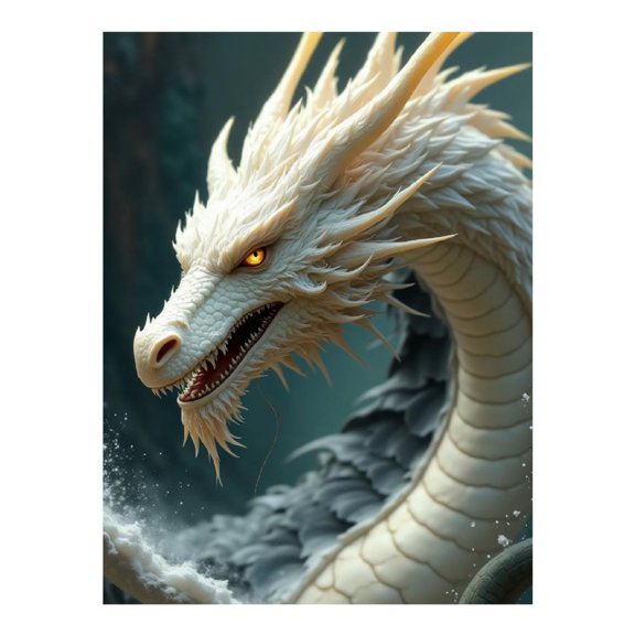 Diamond Art Kits for Adults - Cool Dragon White Print No.537 5D Frameless Dimond Painting Kit for Adults Beginner, Round Diamond Kits for Home Wall Decor, Gift for Women