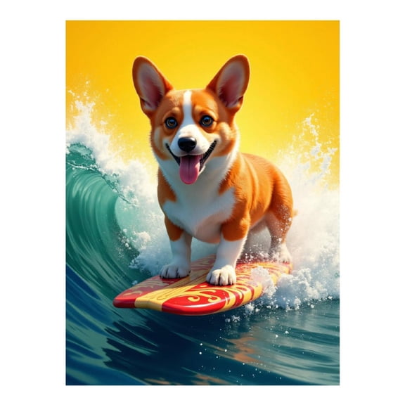 Diamond Art Kits for Adults, Corgi Surfing Ocean Wave Adventure 5D Diamond Painting Kits for Adults Beginners, DIY Full Drill Diamond Painting, Gem Art and Crafts 12x16