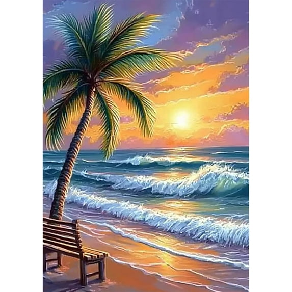 Diamond Art Kits for Adults - Cow Butterfly Diamond Painting Kits DIY 5D Full Drill Diamond Dots Paintings with Diamonds Gem Art and Crafts 12x16 Inch,beach sunset