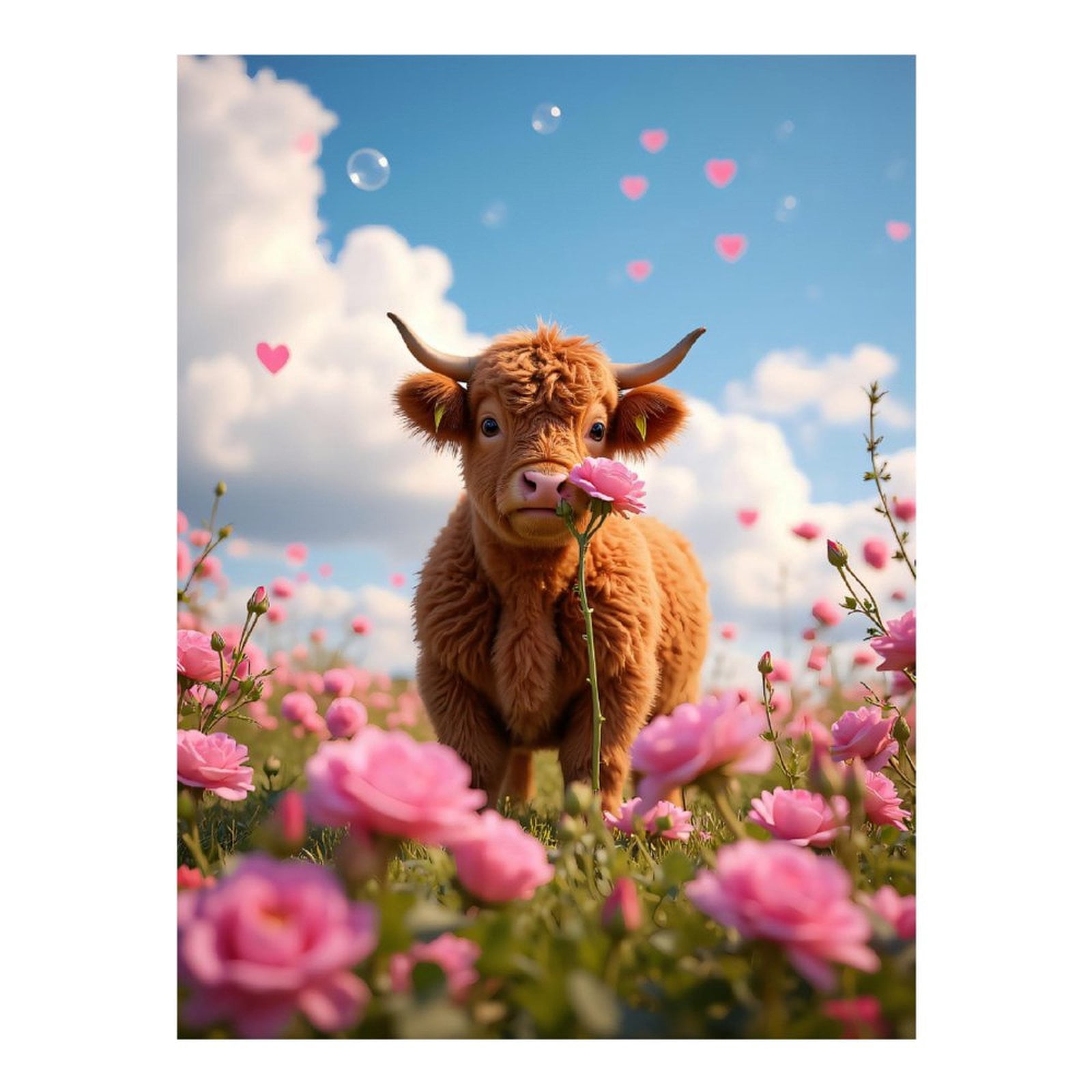 Diamond Art Kits for Adults, Cow In Pink Flower Meadow 5D Diamond Painting Kits for Adults Beginners, DIY Full Drill Diamond Painting, Gem Art and Crafts 12x16