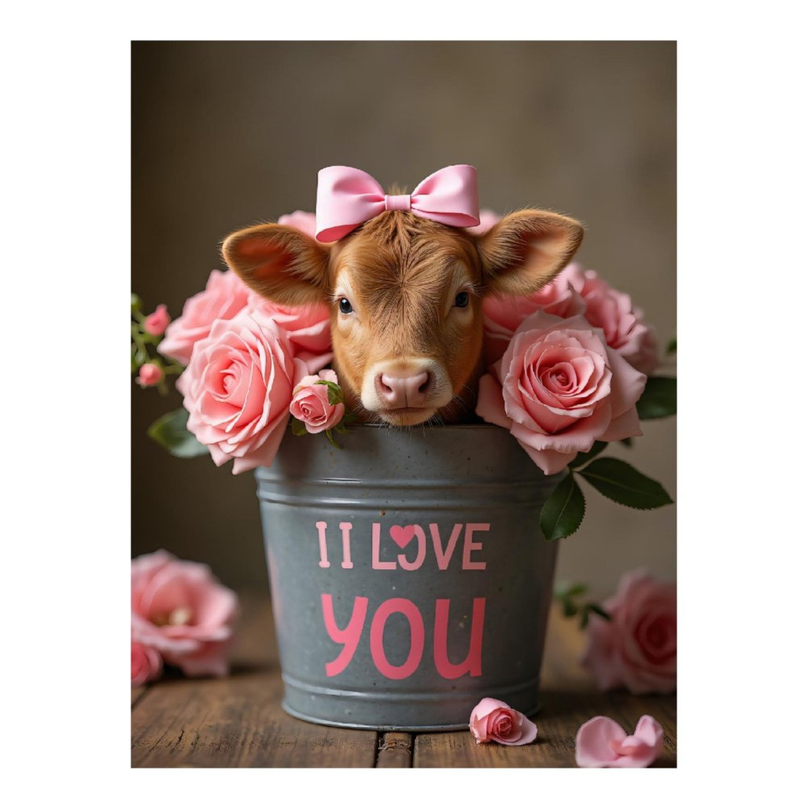 Diamond Art Kits for Adults, Cow Pink Roses Bucket Love 5D Diamond Painting Kits for Adults Beginners, DIY Full Drill Diamond Painting, Gem Art and Crafts 12x16