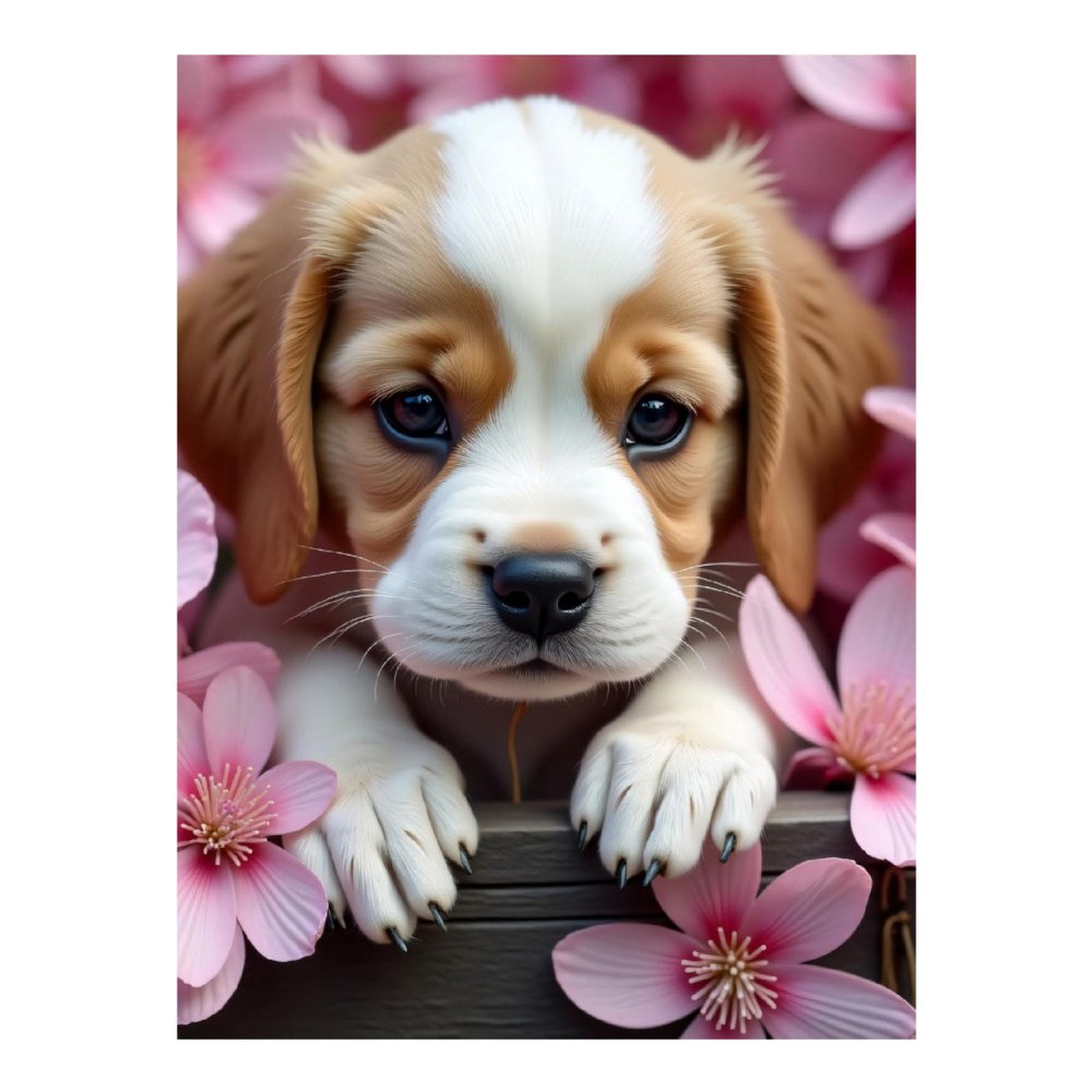 Diamond Art Kits for Adults - Cute Beagle Flower Print No.68 5D Frameless Dimond Painting Kit for Adults Beginner, Round Diamond Kits for Home Wall Decor, Gift for Women