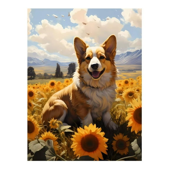 Diamond Art Kits for Adults, Cute Corgi SunflowerDiamond Painting Kits for Beginners, Frameless Round 5D Full Drill Diamonds Art Gem Art Crafts Home Decor Gifts