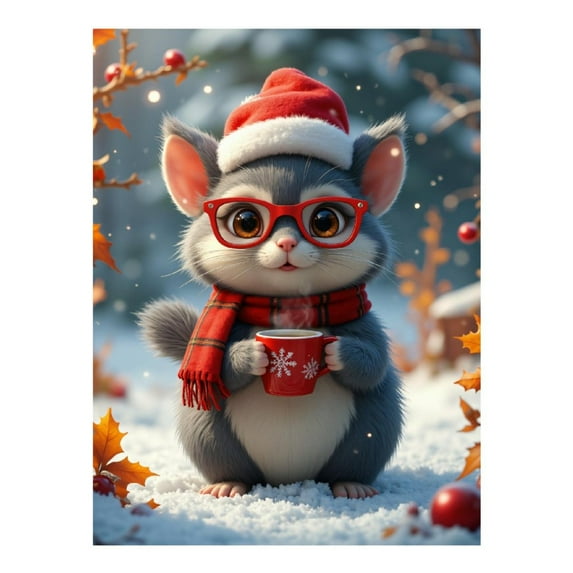 Diamond Art Kits for Adults, Cute Festive Winter Critter Cozy Cup 5D Diamond Painting Kits for Adults Beginners, DIY Full Drill Diamond Painting, Gem Art and Crafts 12x16