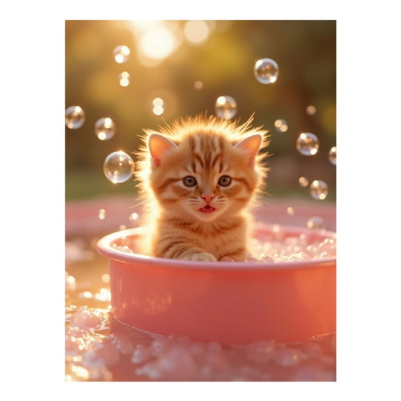 Diamond Art Kits for Adults, Cute Kitten Bathing Bubbles 5D Diamond Painting Kits for Adults Beginners, DIY Full Drill Diamond Painting, Gem Art and Crafts 12x16