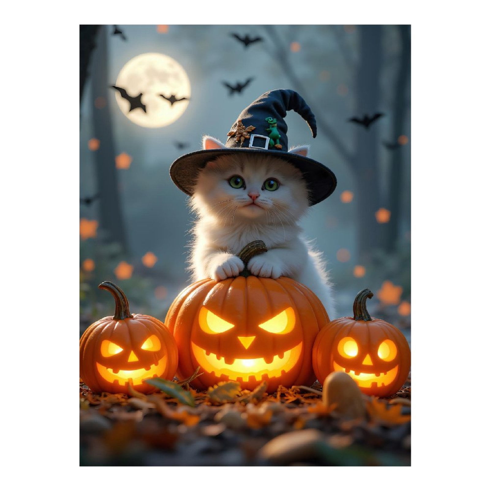 Diamond Art Kits for Adults, Cute Kitten Halloween Pumpkins Full