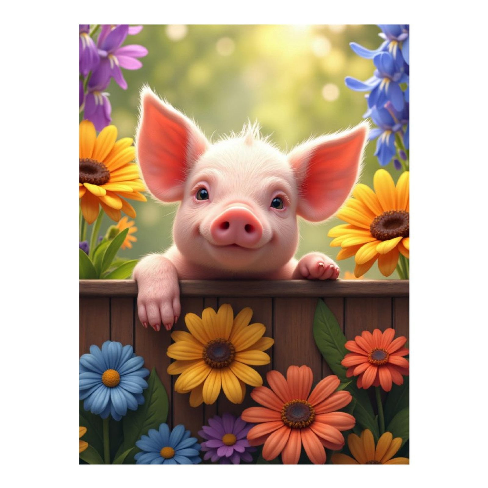 Diamond Art Kits for Adults, Cute Piglet Among Colorful Flowers 5D Diamond Painting Kits for Adults Beginners, DIY Full Drill Diamond Painting, Gem Art and Crafts 12x16