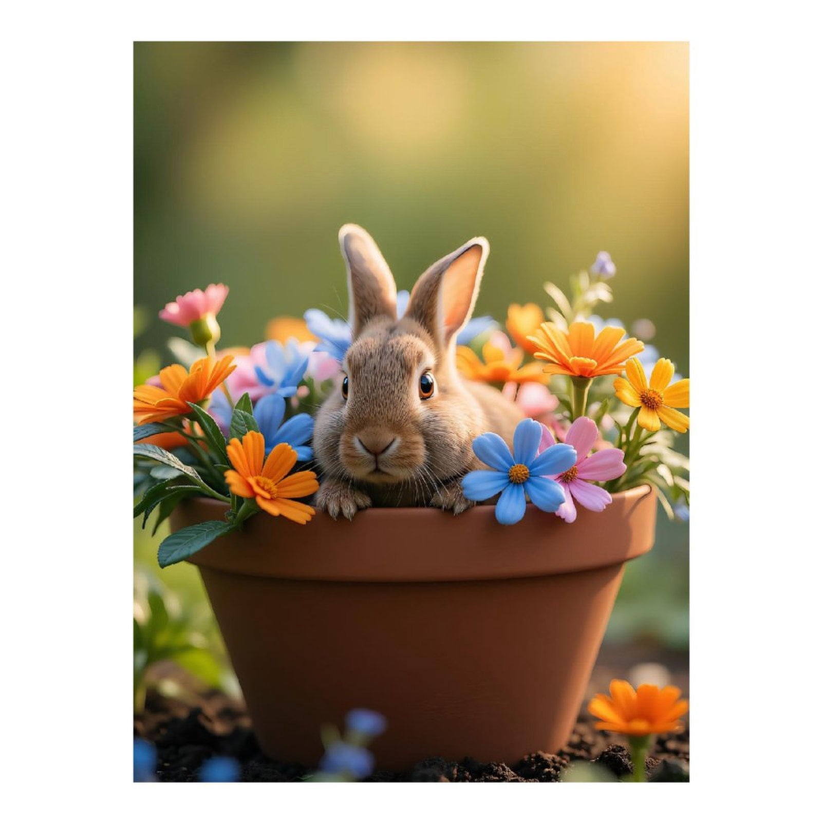 Diamond Art Kits for Adults, Cute Rabbit In Flower Pot 5D Diamond Painting Kits for Adults Beginners, DIY Full Drill Diamond Painting, Gem Art and Crafts 12x16