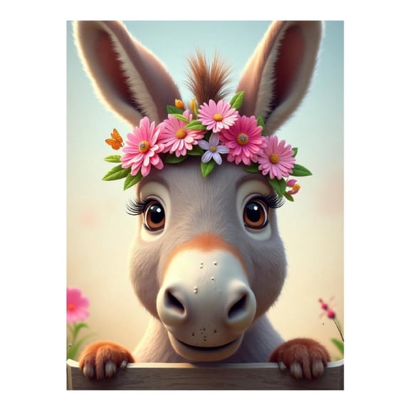 Diamond Art Kits for Adults - Cute Realistic Donkey Print No.9 5D Frameless Dimond Painting Kit for Adults Beginner, Round Diamond Kits for Home Wall Decor, Gift for Women