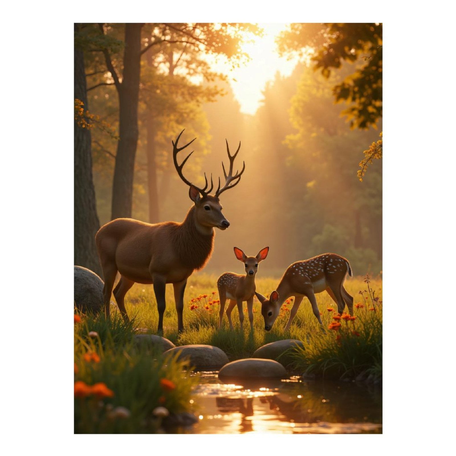 Diamond Art Kits for Adults, Deer Family In Forest Sunlight 5D Diamond Painting Kits for Adults Beginners, DIY Full Drill Diamond Painting, Gem Art and Crafts 12x16