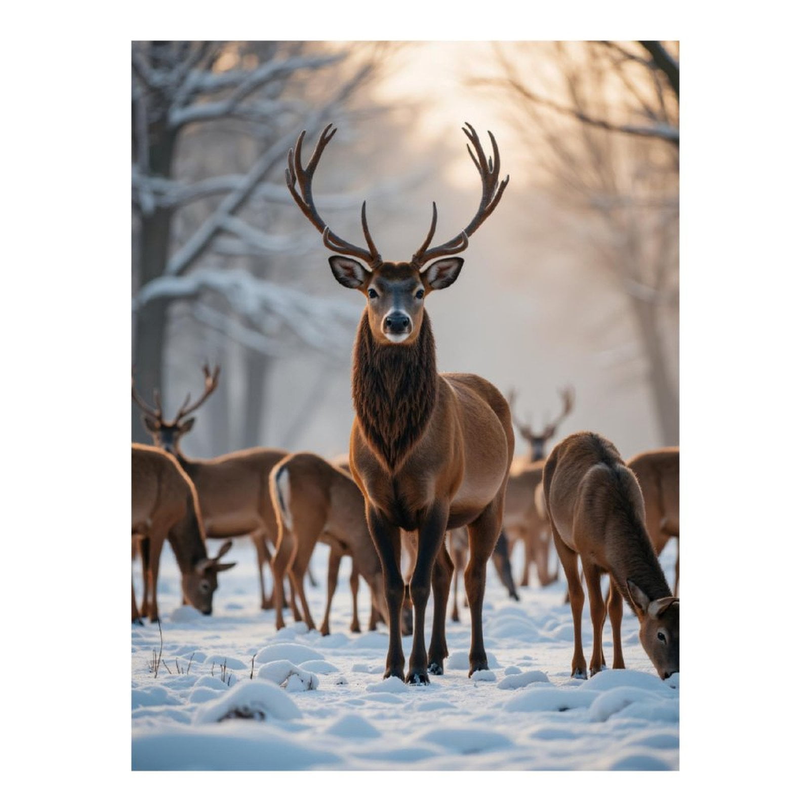 Diamond Art Kits for Adults, Deer Herd Winter Snowy Forest 5D Diamond Painting Kits for Adults Beginners, DIY Full Drill Diamond Painting, Gem Art and Crafts 12x16