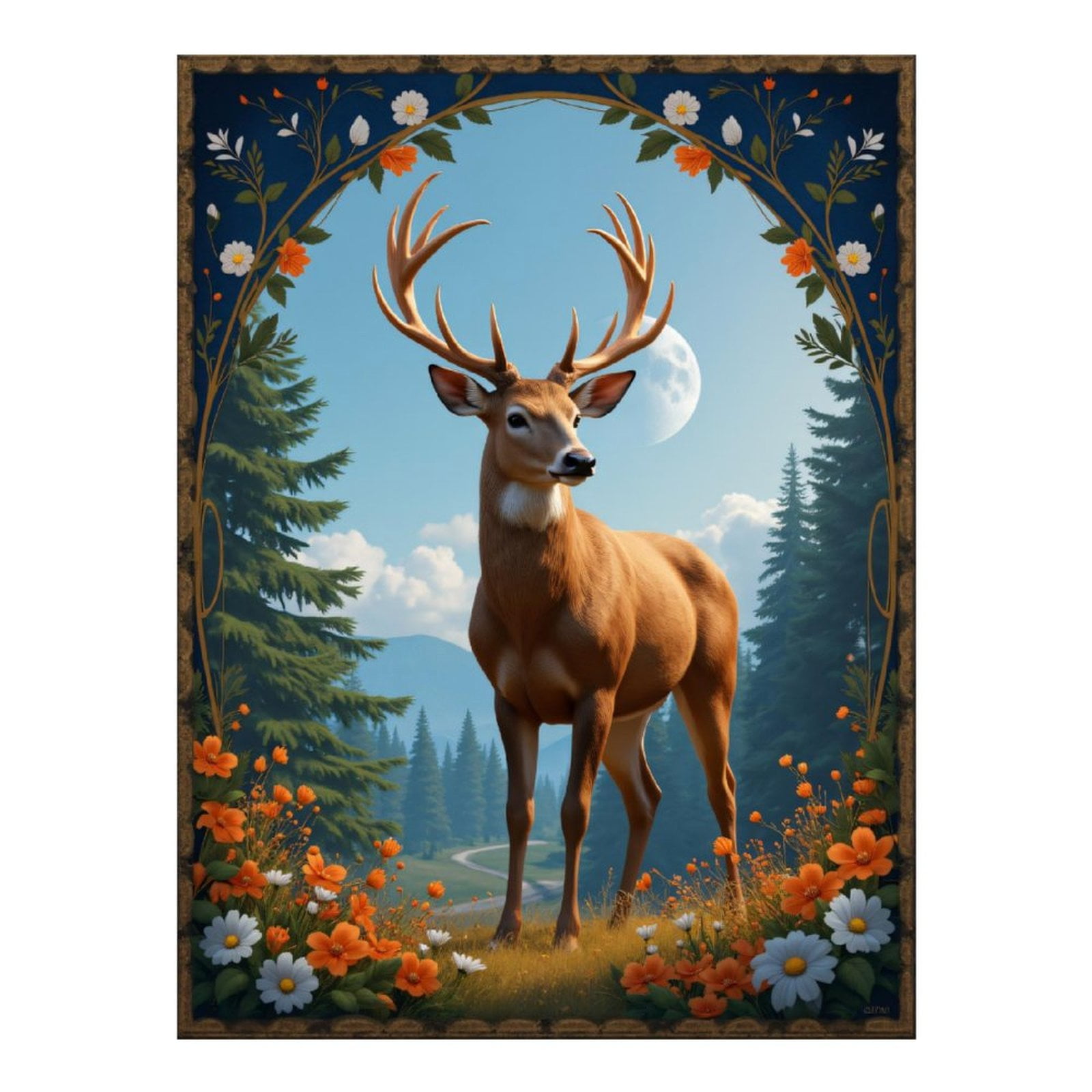 Diamond Art Kits for Adults, Deer Majesty Nature Floral Frame 5D Diamond Painting Kits for Adults Beginners, DIY Full Drill Diamond Painting, Gem Art and Crafts 12x16