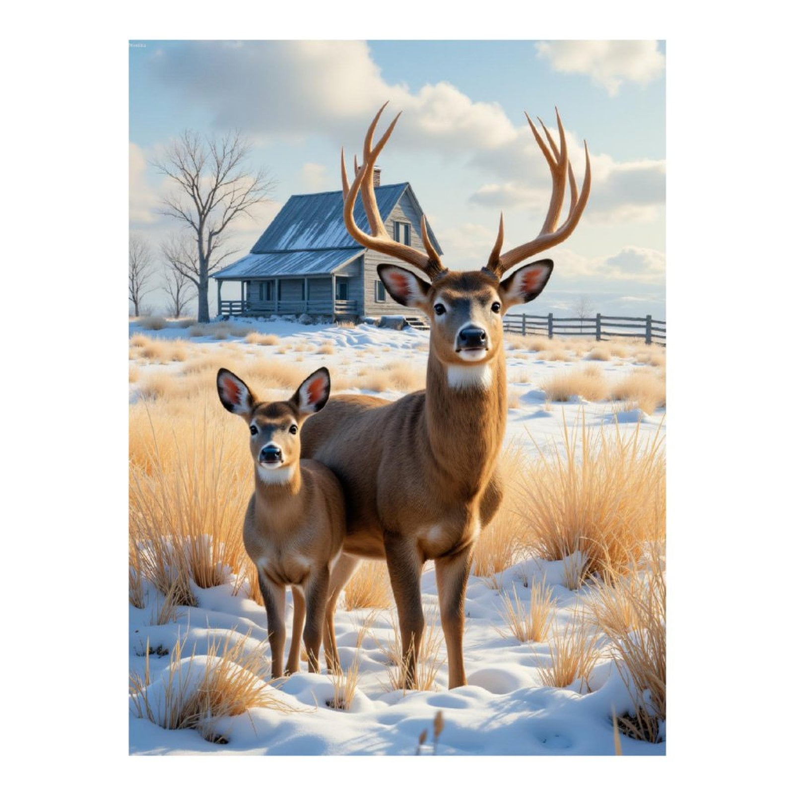 Diamond Art Kits for Adults, Deer Snow Cabin Winter Scene 5D Diamond Painting Kits for Adults Beginners, DIY Full Drill Diamond Painting, Gem Art and Crafts 12x16