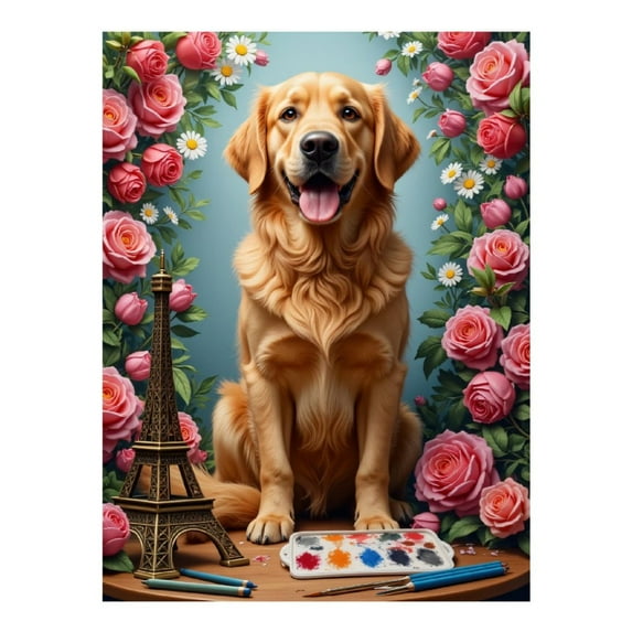Diamond Art Kits for Adults, Dog Art Paris Roses Painting 5D Diamond Painting Kits for Adults Beginners, DIY Full Drill Diamond Painting, Gem Art and Crafts 12x16