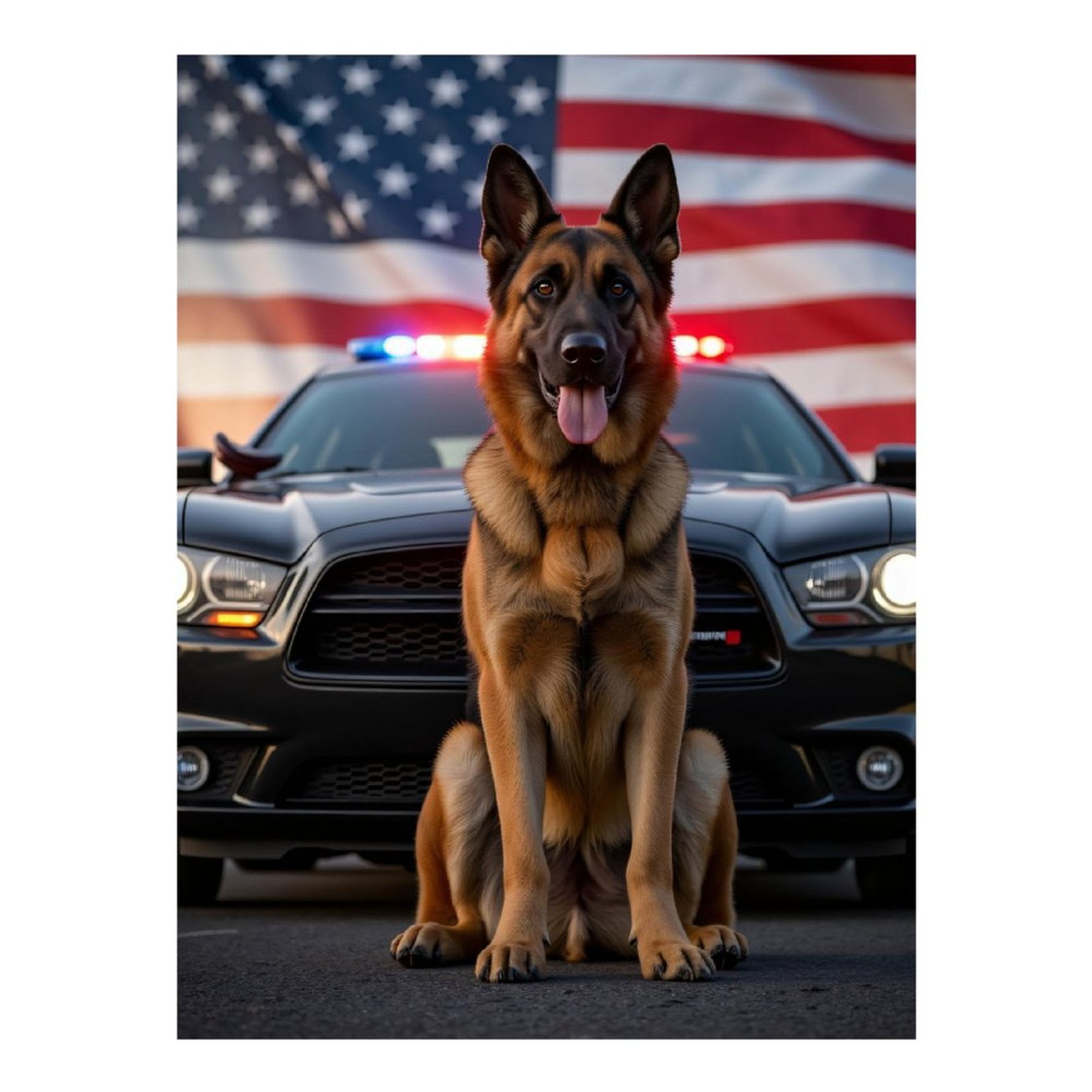 Diamond Art Kits for Adults, Dog Police Car American Flag 5D Diamond Painting Kits for Adults Beginners, DIY Full Drill Diamond Painting, Gem Art and Crafts 12x16