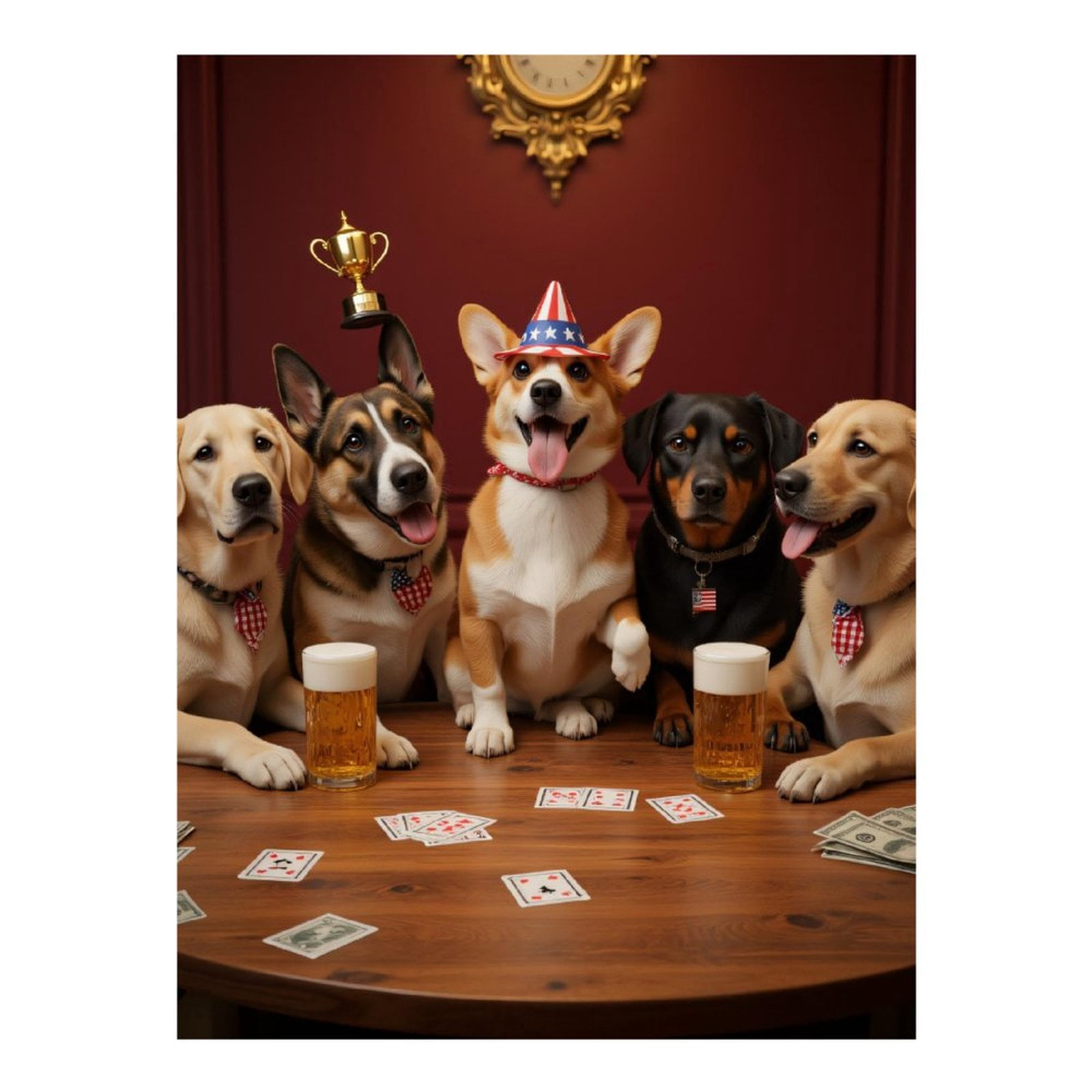 Diamond Art Kits for Adults, Dogs Playing Poker With Trophy 5D Diamond Painting Kits for Adults Beginners, DIY Full Drill Diamond Painting, Gem Art and Crafts 12x16