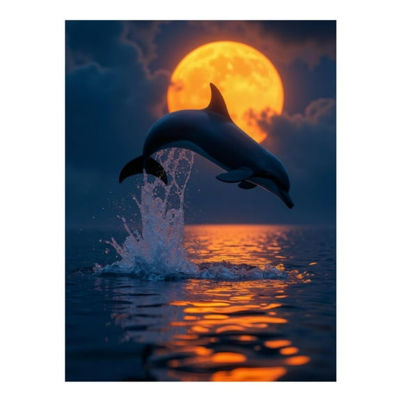 Diamond Art Kits for Adults, Dolphin Moonlit Jump Ocean Splash 5D Diamond Painting Kits for Adults Beginners, DIY Full Drill Diamond Painting, Gem Art and Crafts 12x16