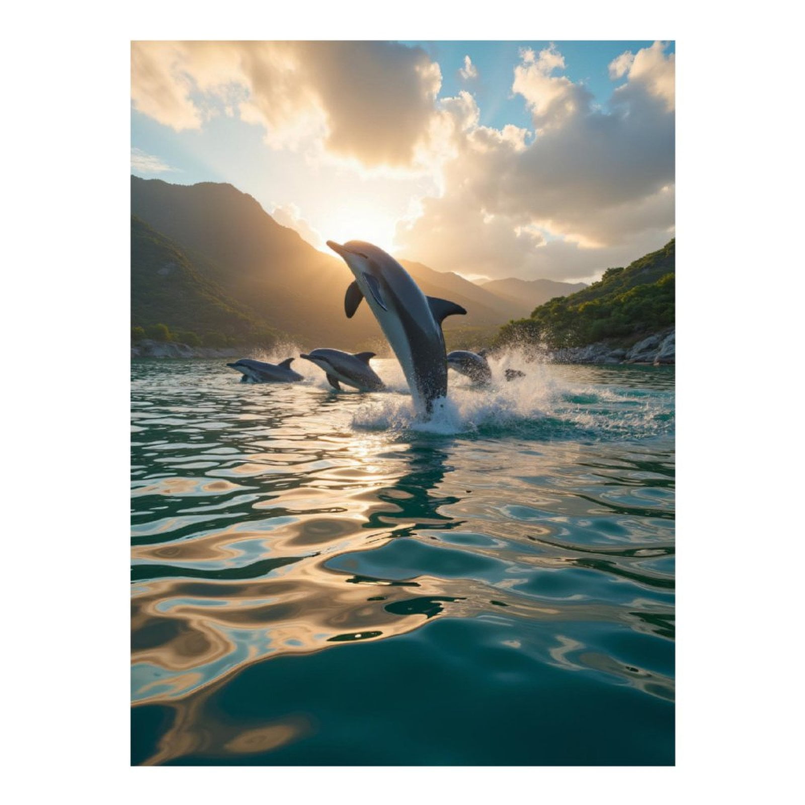 Diamond Art Kits for Adults - Dolphins Sunset Ocean Jumping Scenic 5d Diamond Painting for Adults, Diamond Art for Adults Beginners, Frameless Diamond Painting Kits for Adults for Home Wall Decor