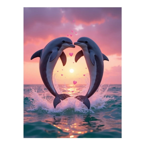 Diamond Art Kits for Adults, Dolphins Sunset Ocean Romance 5D Diamond Painting Kits for Adults Beginners, DIY Full Drill Diamond Painting, Gem Art and Crafts 12x16