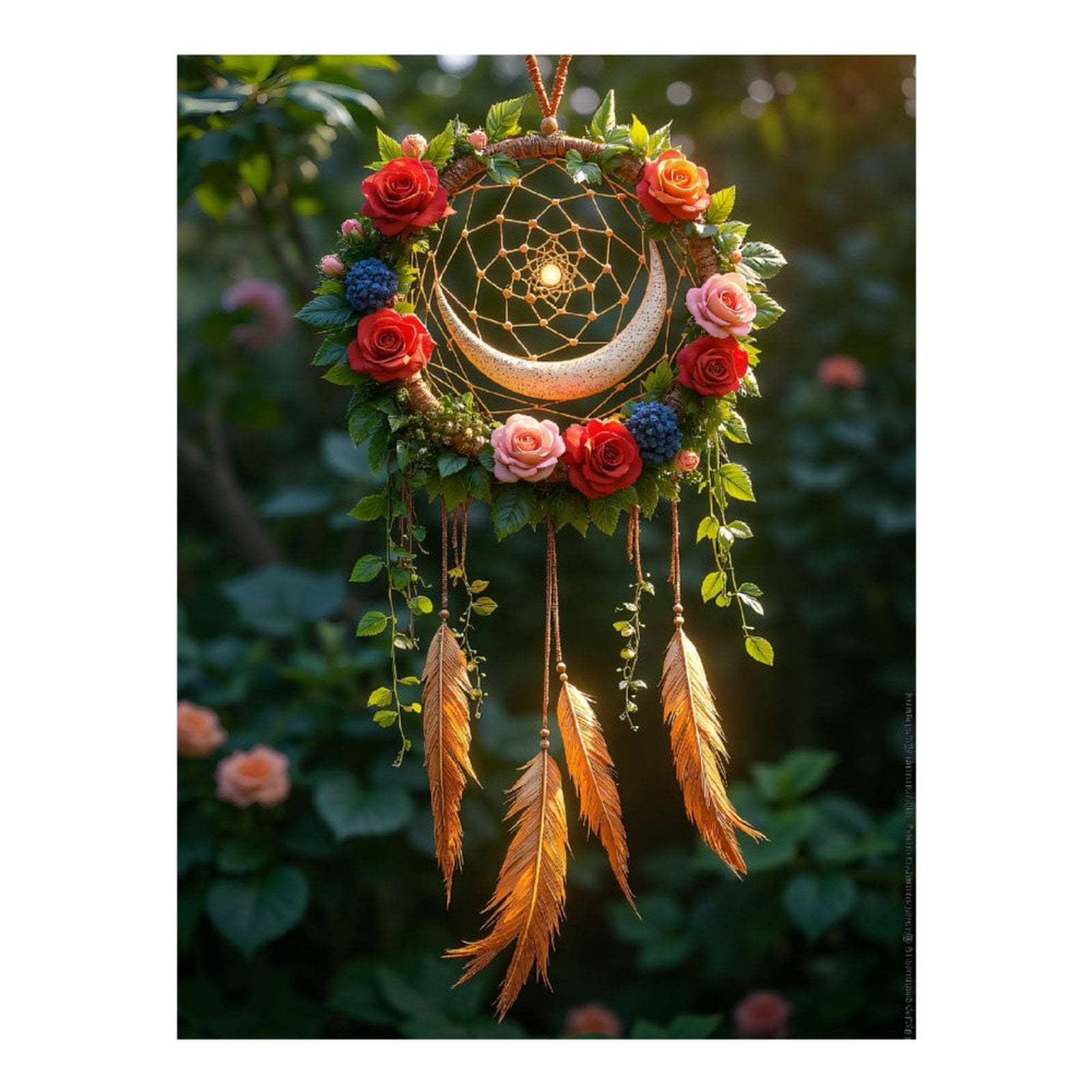 Diamond Art Kits for Adults, Dreamcatcher Crescent Roses Feathers 5D Diamond Painting Kits for Adults Beginners, DIY Full Drill Diamond Painting, Gem Art and Crafts 12x16