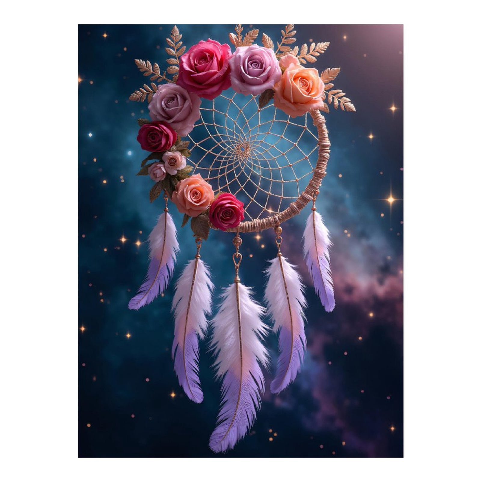 Diamond Art Kits for Adults, Dreamcatcher Flowers Feathers Night Sky 5D Diamond Painting Kits for Adults Beginners, DIY Full Drill Diamond Painting, Gem Art and Crafts 12x16