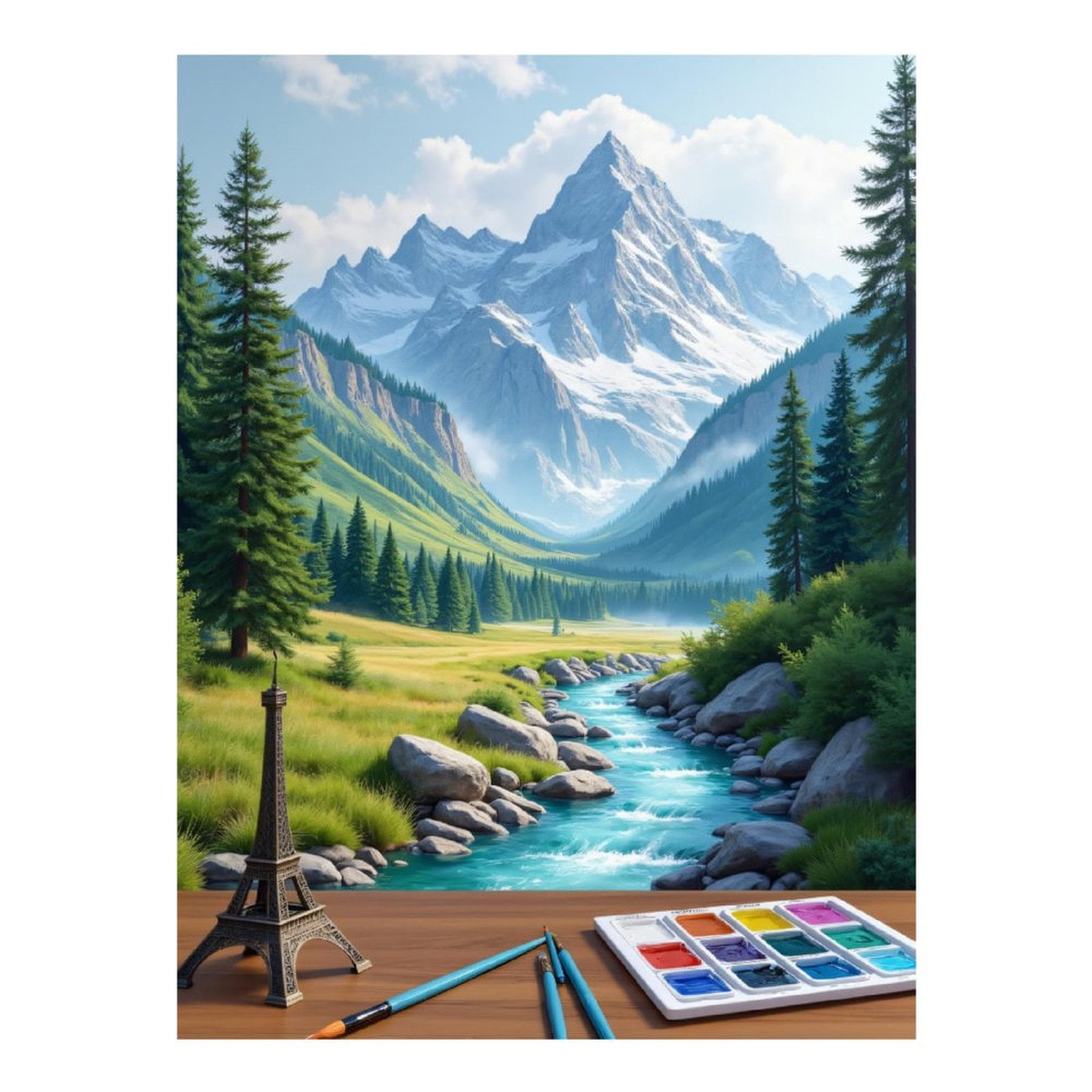 Diamond Art Kits for Adults, Eiffel Tower Painting Scenic Mountain Valley 5D Diamond Painting Kits for Adults Beginners, DIY Full Drill Diamond Painting, Gem Art and Crafts 12x16